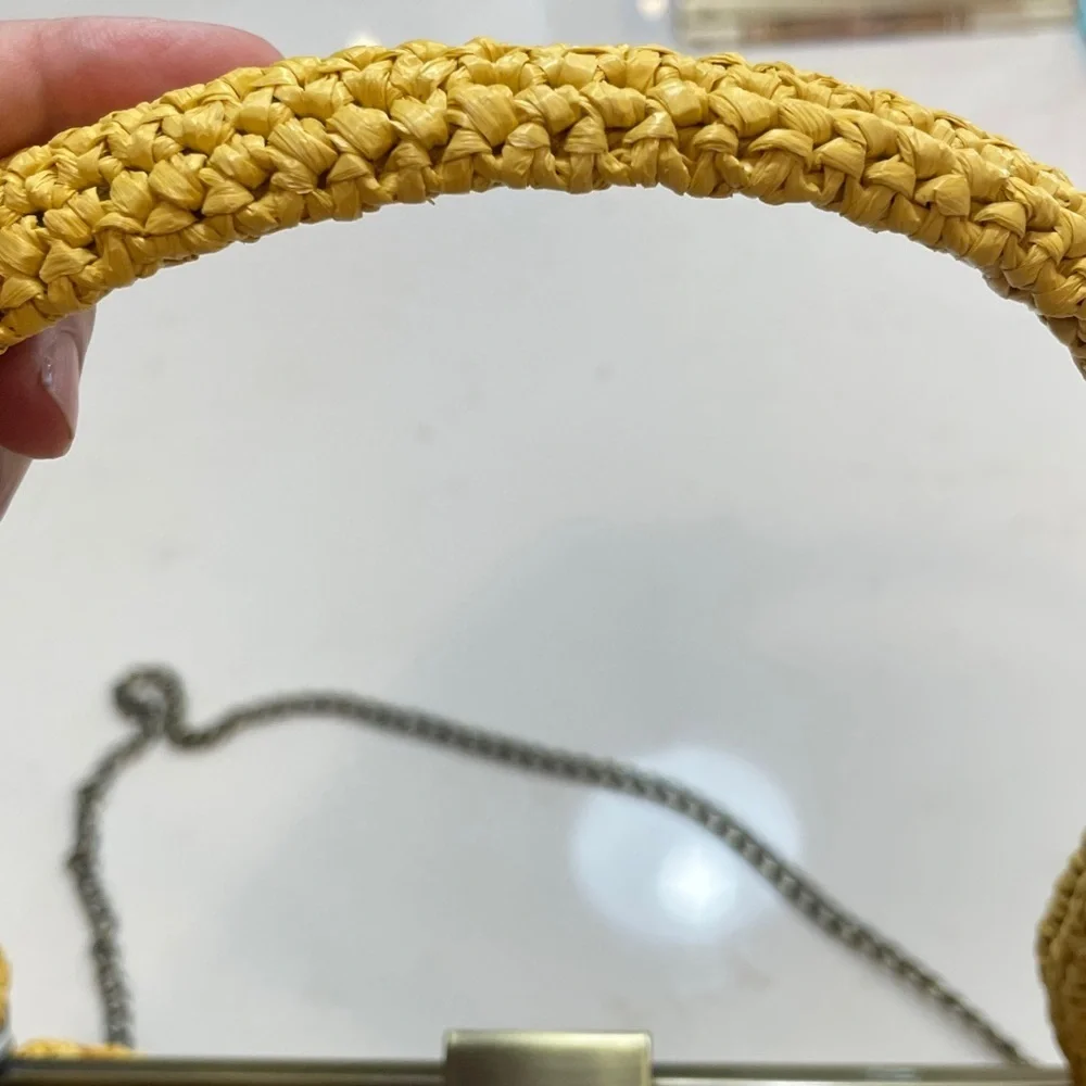 Patricia  Nash butter yellow Woven Raffia vintage inspired Satchel shoulder bag
